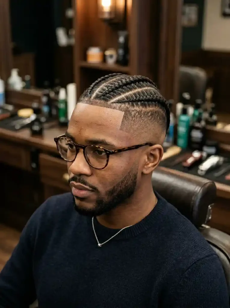 24 Cornrow Hairstyles for Men That Never Go Out of Style 4 The Cornrows With Fade and Hard Part Combination