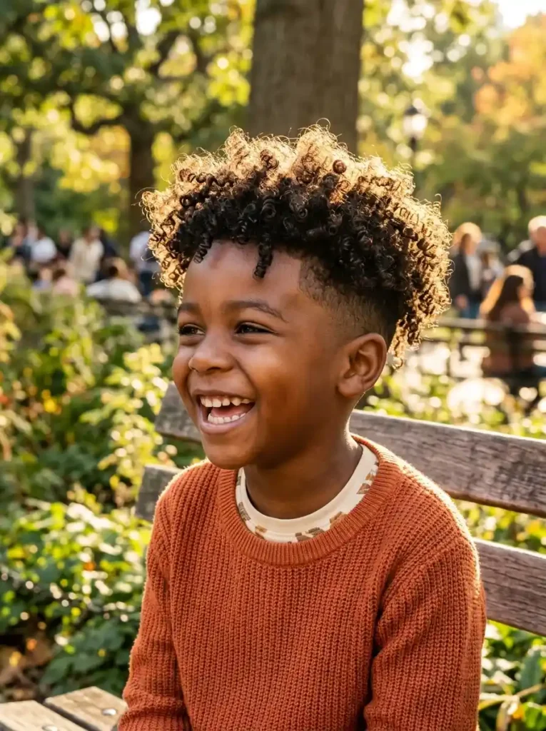 The Curly Top with Low Fade — Natural Bounce and Clean Edges