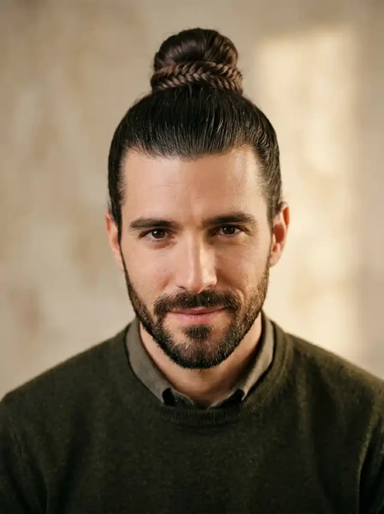 The Fishtail Braid Wrapped Around a Top Knot