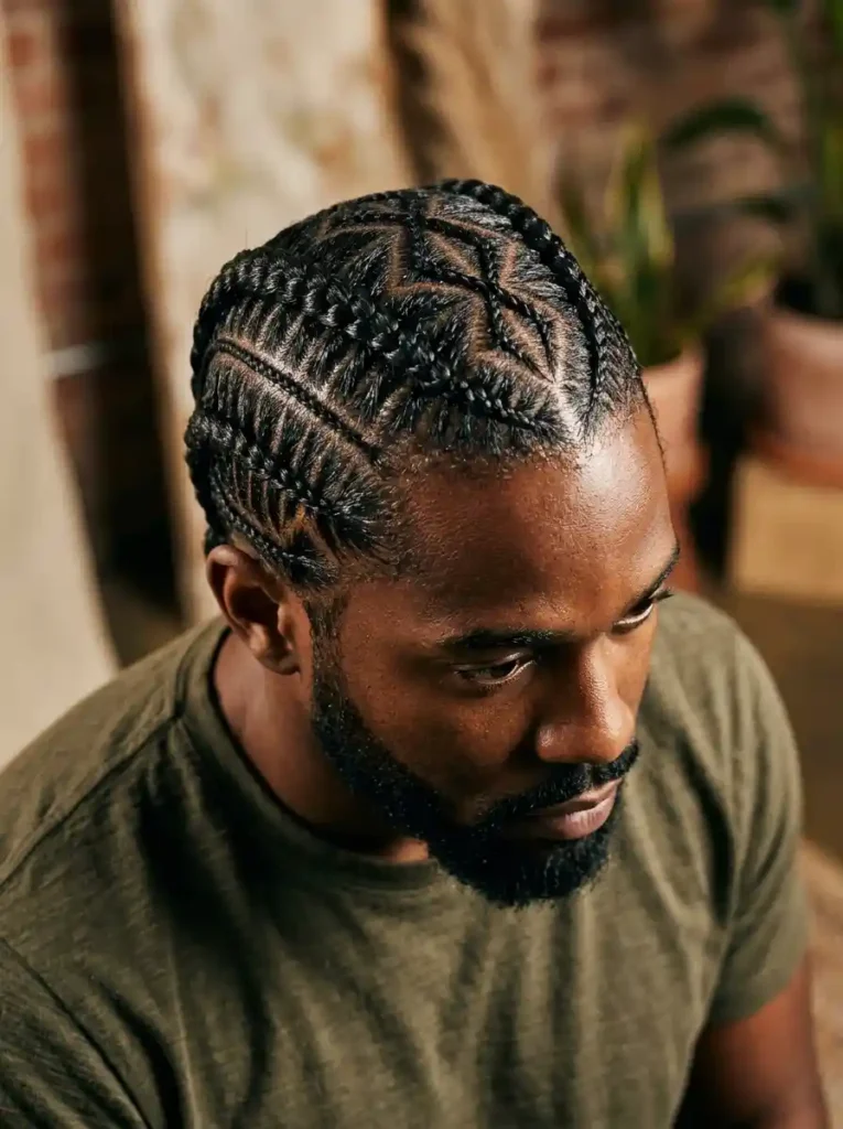 24 Cornrow Hairstyles for Men That Never Go Out of Style 3 The Geometric Pattern Cornrows for the Visually Bold