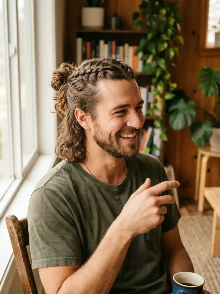 The Half Up Braided Pigtails Into Single Bun
