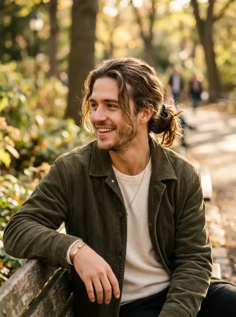 21 Mens Ponytail Hairstyles That Blend Style and Confidence 2 The Low Loose Ponytail — Effortless Cool That Never Tries