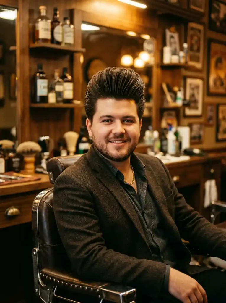 The Pompadour Creates Vertical Balance for Round Faces