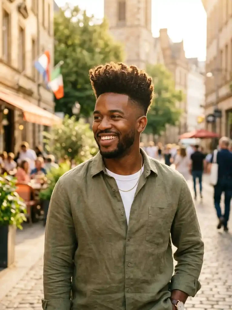 23 Pompadour Hairstyles Men Love for Timeless Style 4 The Pompadour Fade for Naturally Curly Hair