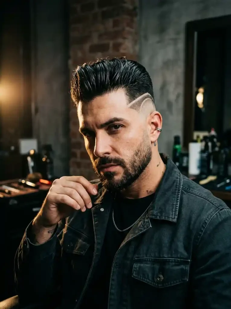 23 Pompadour Hairstyles Men Love for Timeless Style 21 The Pompadour With Design for Next Level Individual Expression