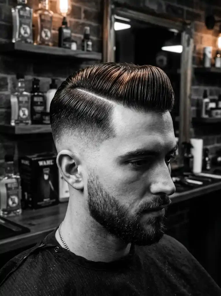 23 Pompadour Hairstyles Men Love for Timeless Style 13 The Pompadour With Hard Part for Geometric Precision