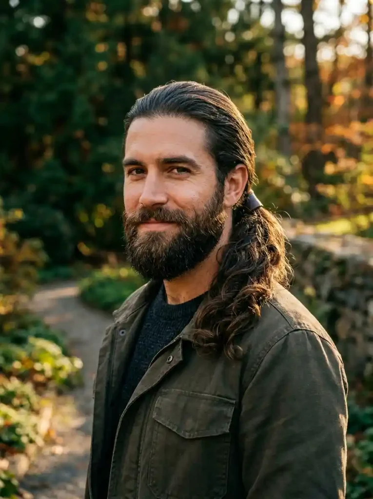 21 Mens Ponytail Hairstyles That Blend Style and Confidence 10 The Ponytail With Beard — The Complete Masculine Composition