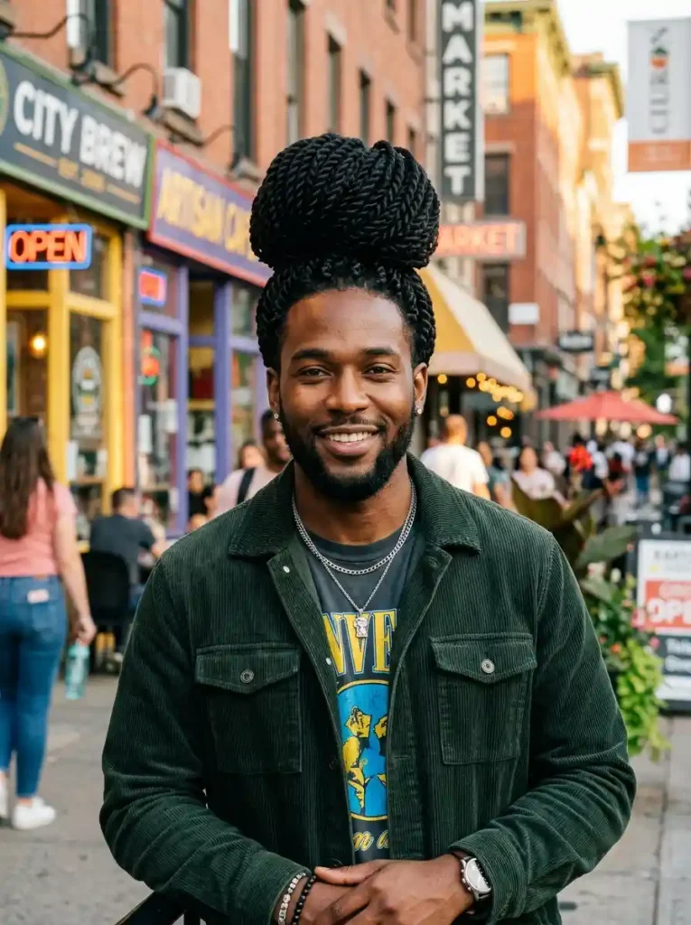The Senegalese Twists Into Oversized Bun for Bold Volume