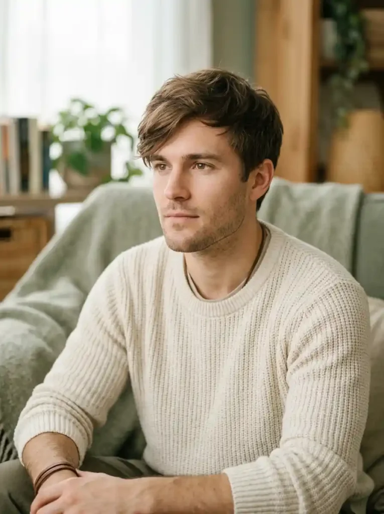 The Side Swept Fringe Softens Square Jaw Angles