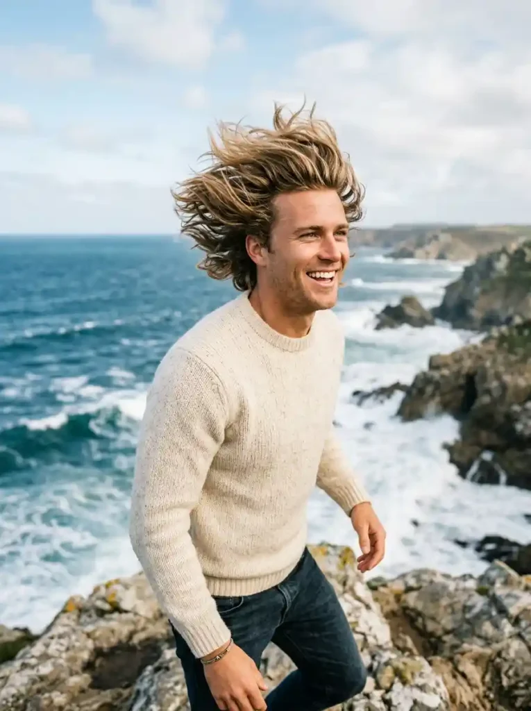 23 Hairstyles for Men With Thin Hair That Add Instant Volume 21 The Windswept Pushed Back Look — Energy That Reads as Fullness