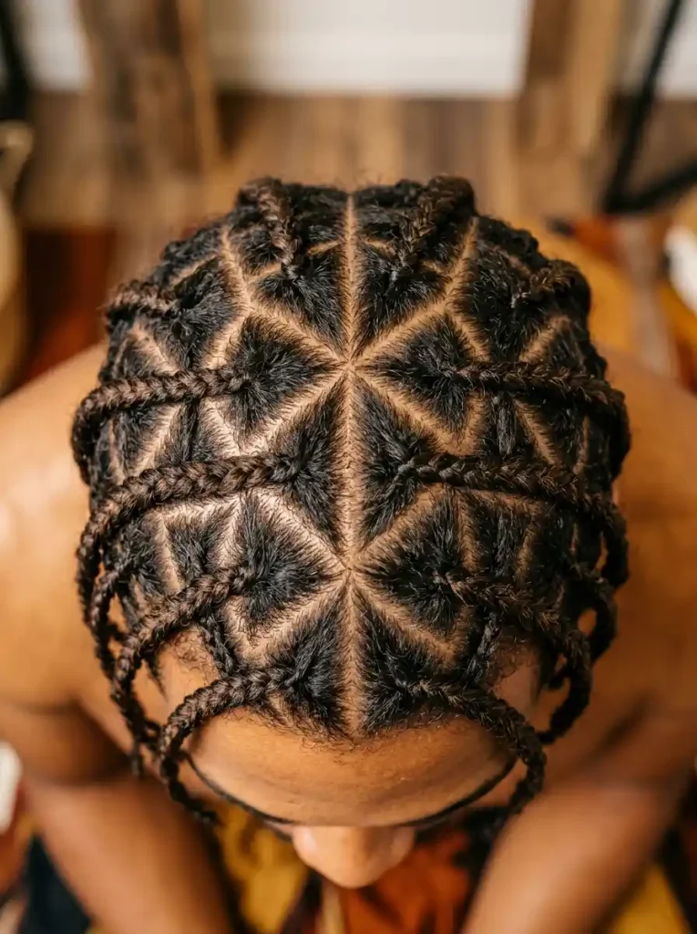 20 Box Braids for Men That Make a Bold Style Statement 8 Tribal Box Braids with Geometric Parting Patterns