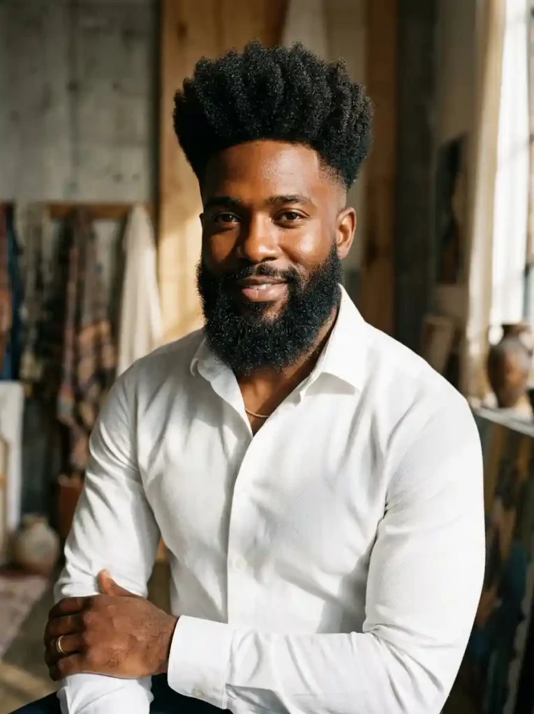 Afro with Fade and Beard for Complete Natural Cultural Power