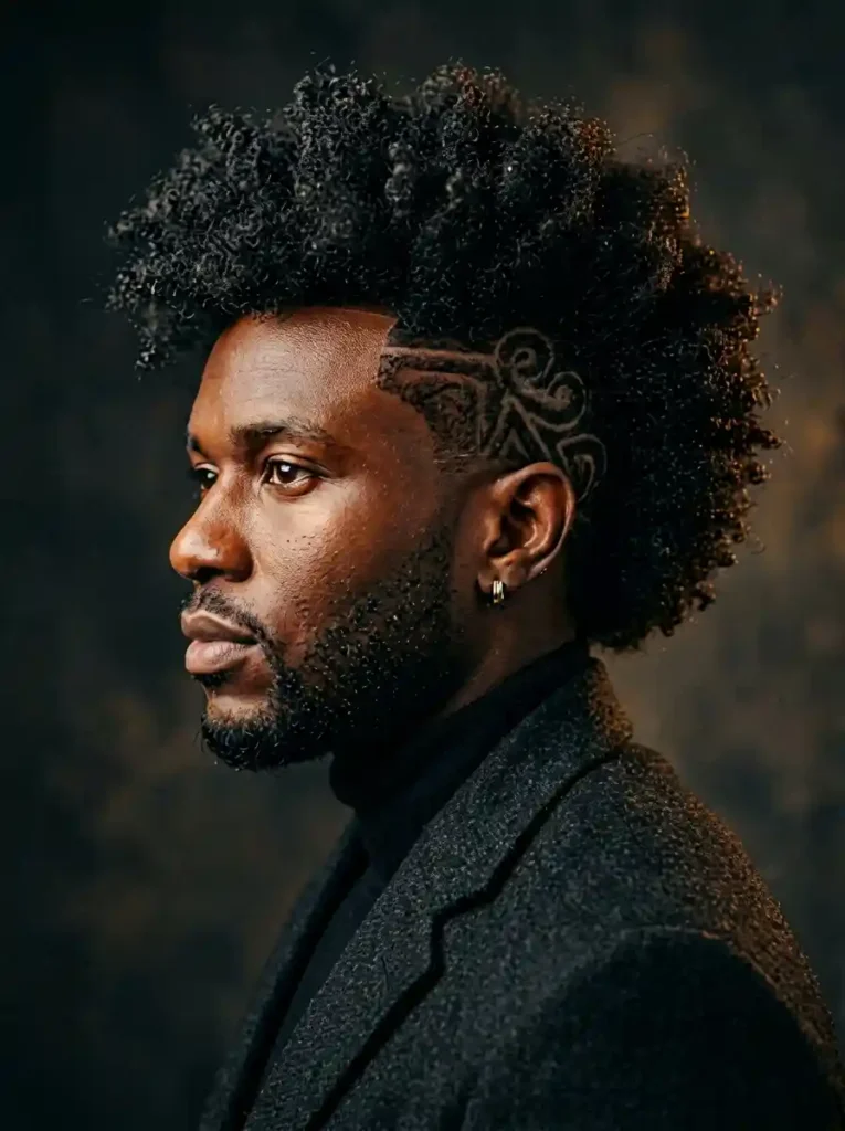 Afro with Part Design for Graphic Individual Cultural Statement