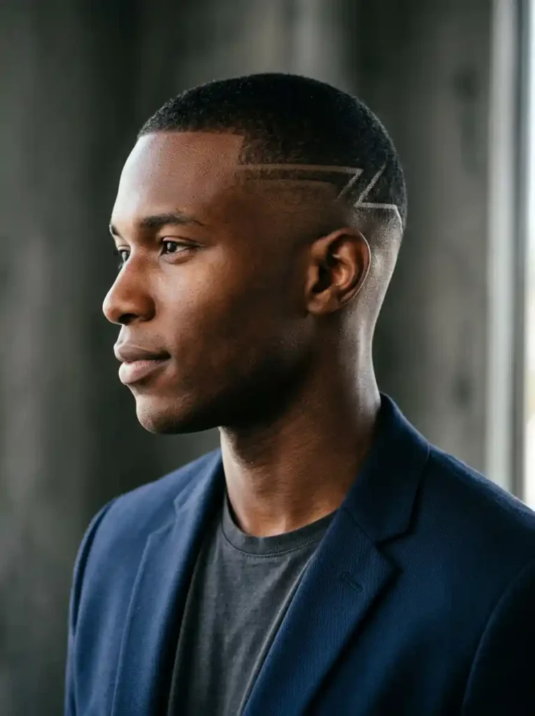 Buzz Cut Fade with Design Line for Individual Sharp Statement