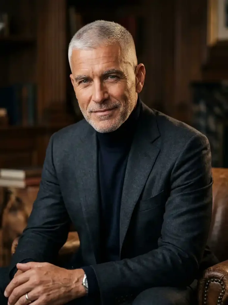 Buzz Cut Fade with Silver Grey for Distinguished Sharp Mature