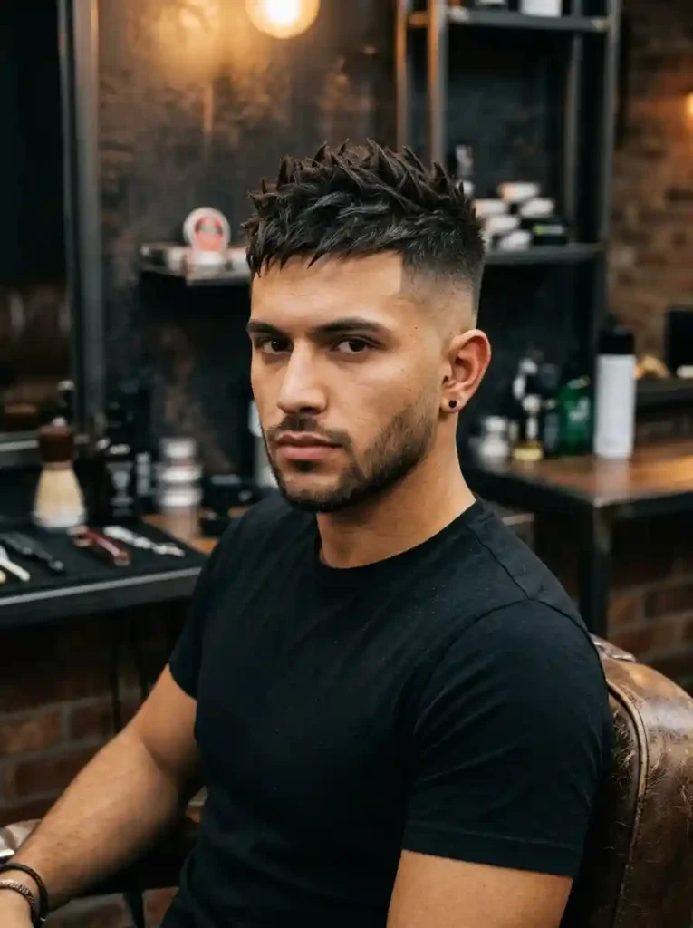 Classic Short Spiky Top with Fade for Modern Edgy Clean