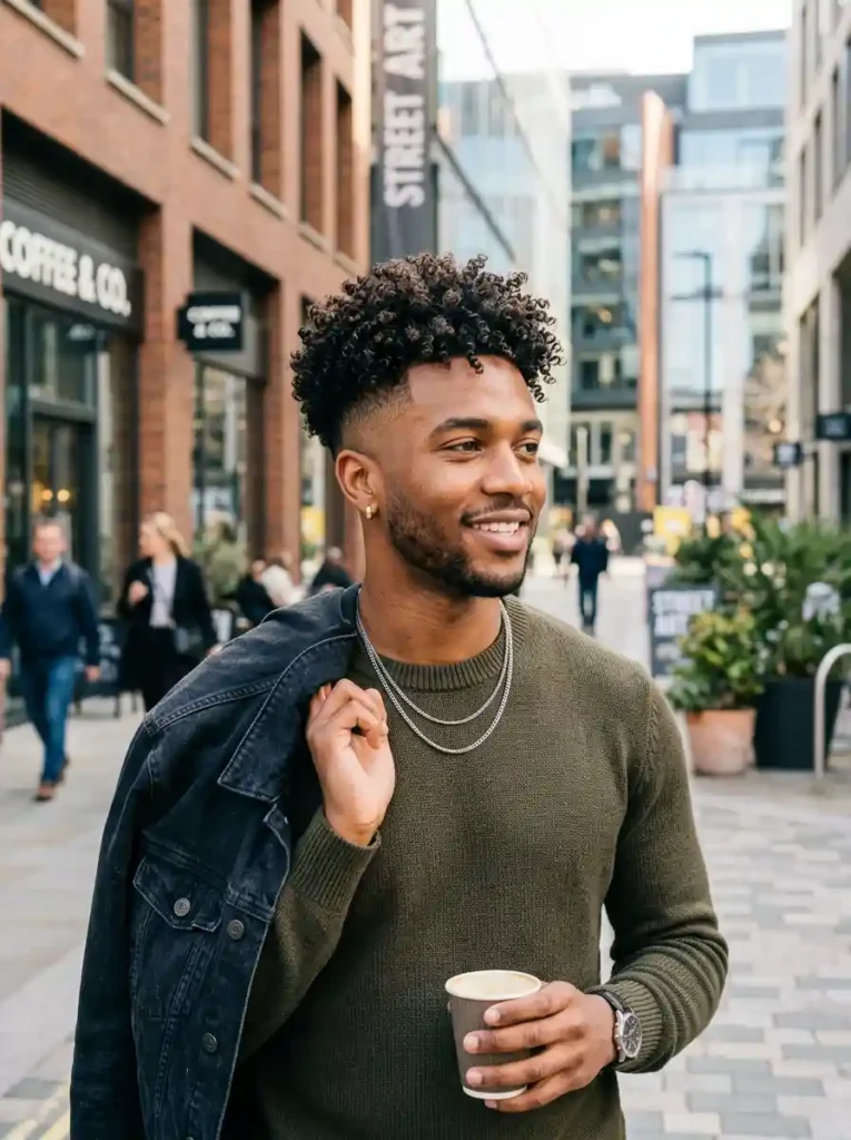 High Fade with Curly Hair Definition