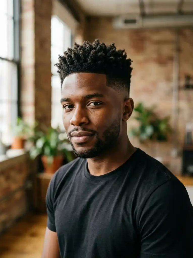 High Taper Fade with Natural Coily Top for Powerful Texture Clean