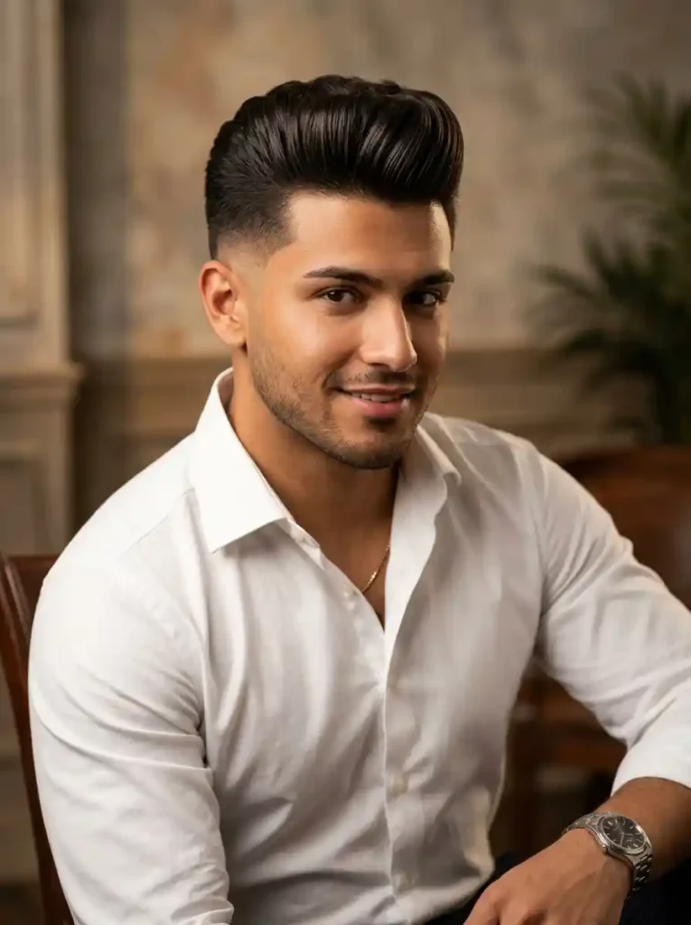 High Taper Fade with Pompadour for Classic Clean Elevation