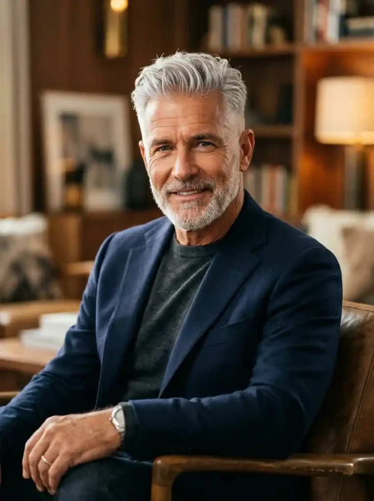 High Taper Fade with Silver Grey for Distinguished Mature Clean