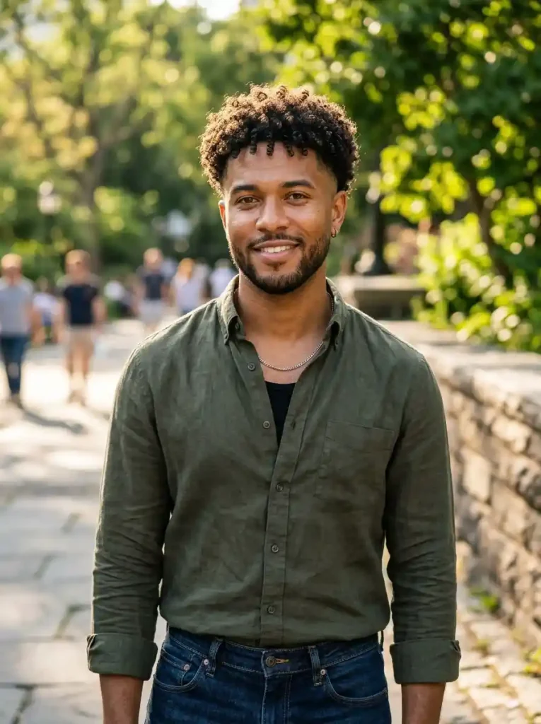Low Fade with Natural Curls