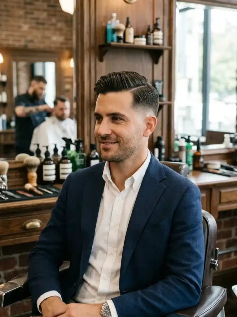 Low Fade with Side Part Elegance