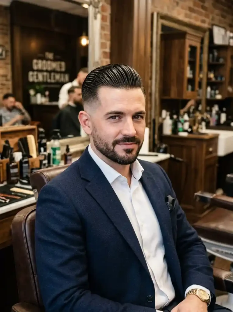 Low Fade with Slick Back Finish 1