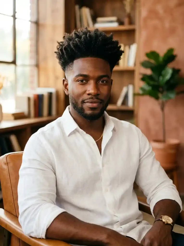 Mid Fade with Natural Coily Top for Cultural Confident Power