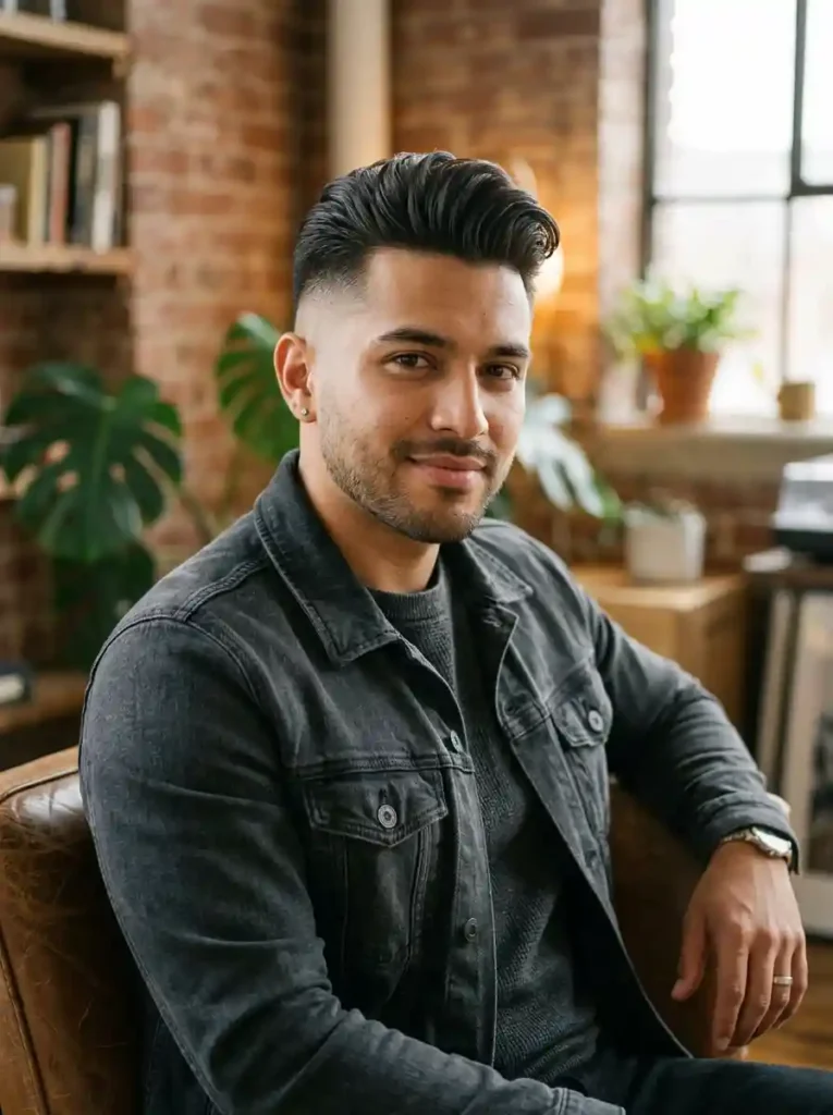 Modern Low Pompadour with High Fade for Subtle Classic Elevation