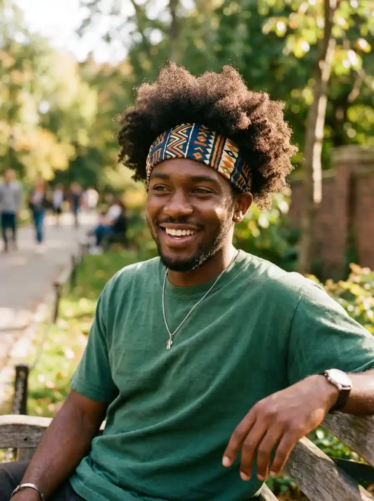 Natural Afro with Headband Styling for Individual Casual Expression
