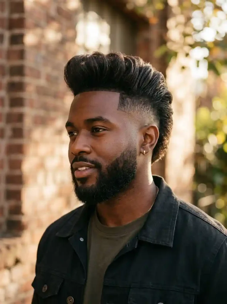 Pompadour Fade with Burst Fade for Uniquely Shaped Classic Modern