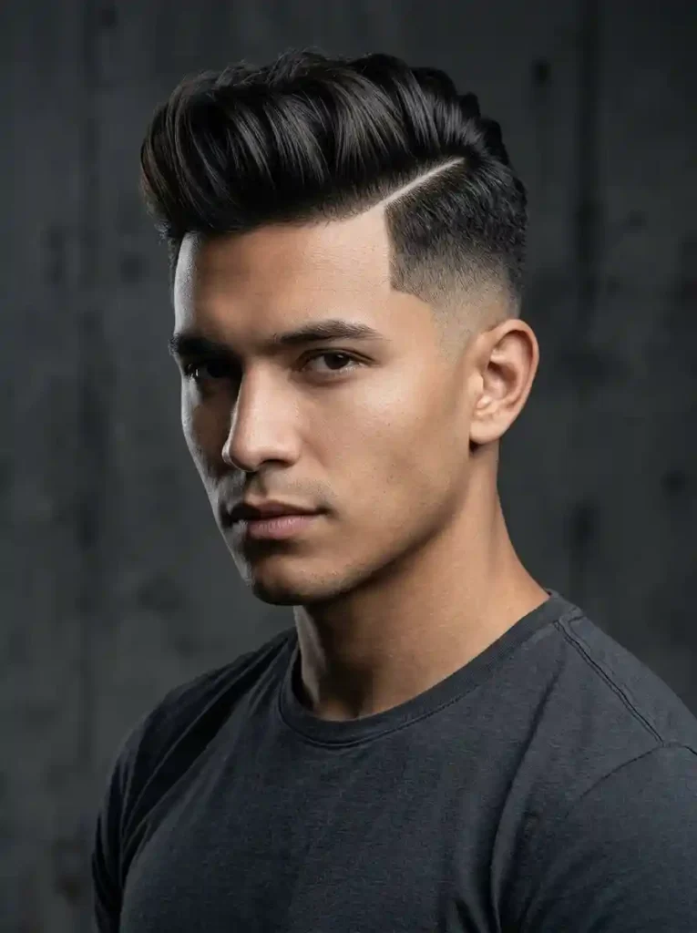Pompadour Fade with Hard Part for Graphic Classic Modern Precision