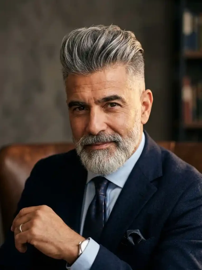 Pompadour Fade with Salt and Pepper for Distinguished Individual Classic