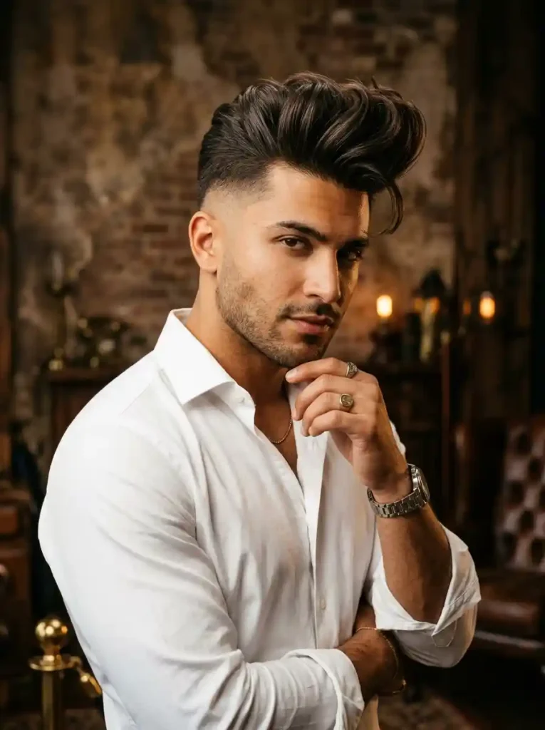 Pompadour with High Fade for Bold Vintage Confident Power