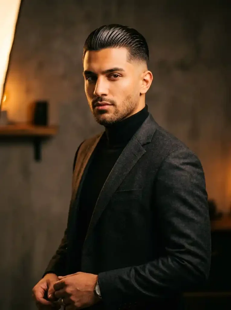 Razor Fade with Slick Back for Sophisticated Ultra Clean Power