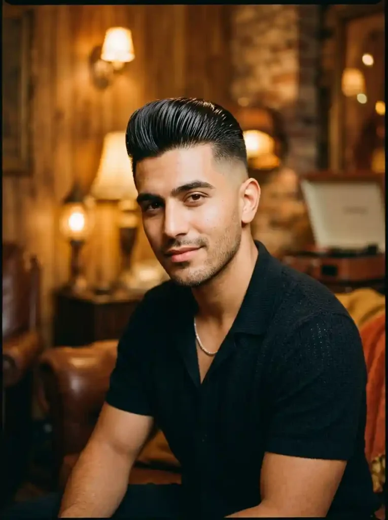 Slicked Pompadour with High Fade for Vintage Maximum Classic