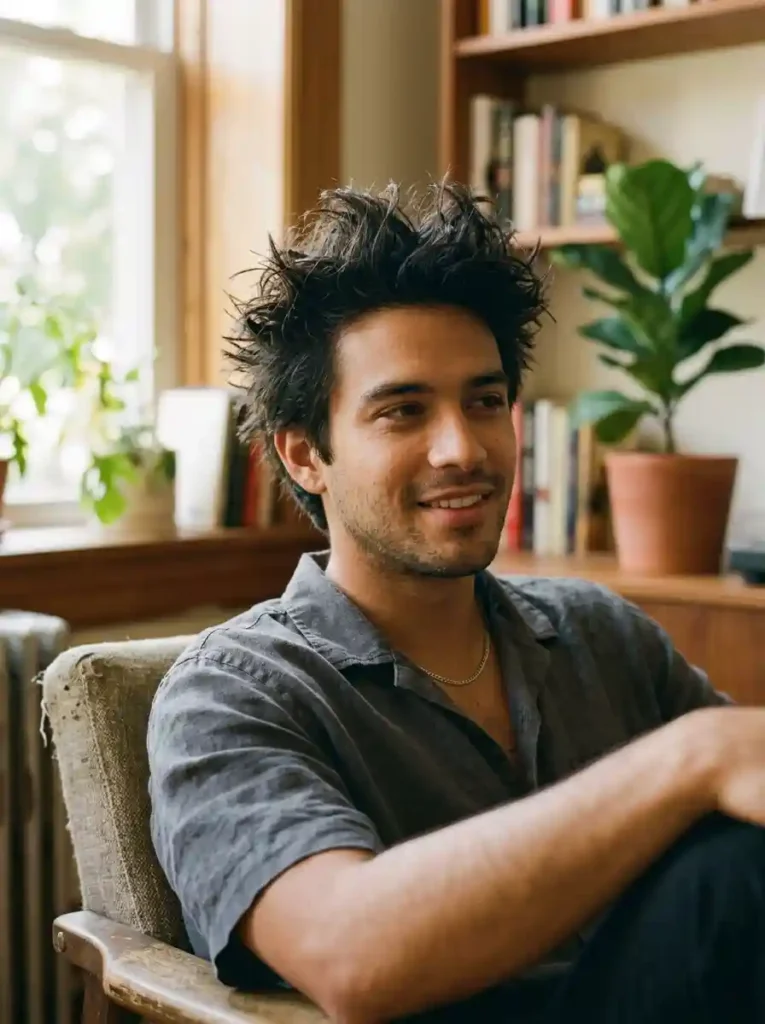 Spiky Bedhead for Effortlessly Edgy Natural Style