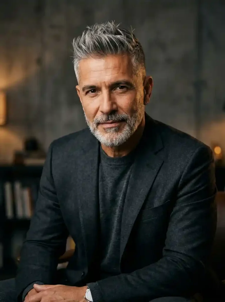 Spiky Fade with Salt and Pepper for Distinguished Mature Edge