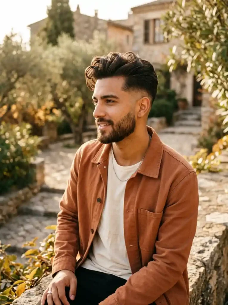 Textured Pompadour with Mid Fade for Organic Classic Modern