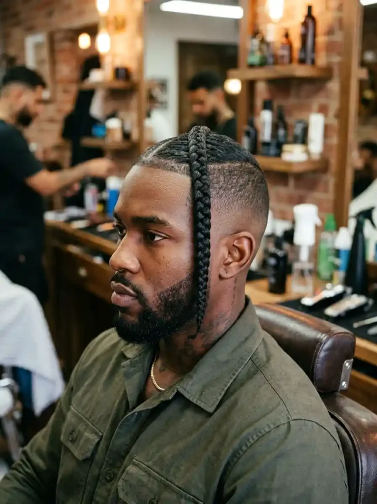 The Burst Fade Mohawk with Braided Strip