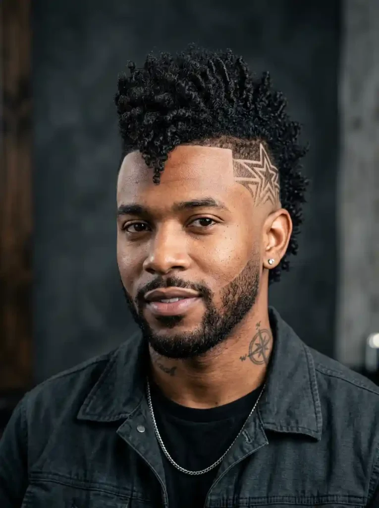 The Burst Fade Mohawk with Design Element