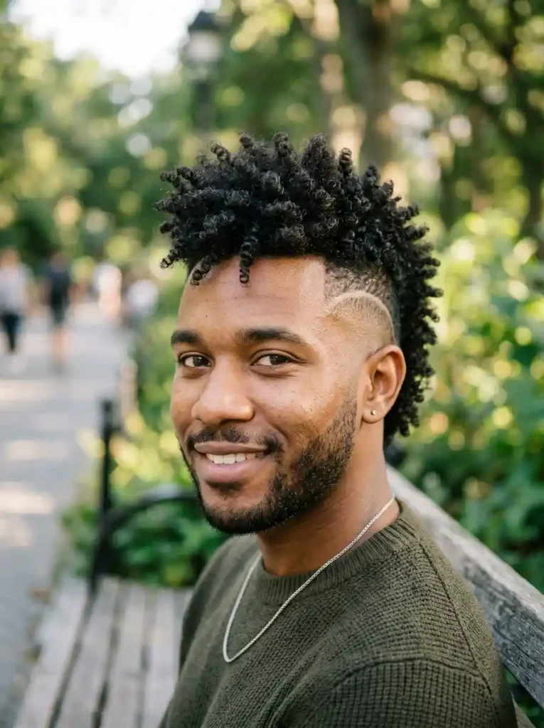 The Burst Fade Mohawk with Natural Curls