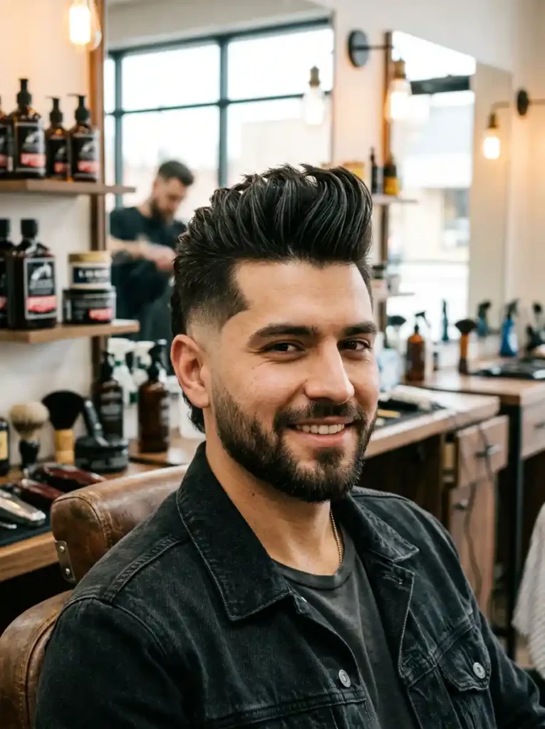 The Burst Fade Mohawk with Textured Quiff