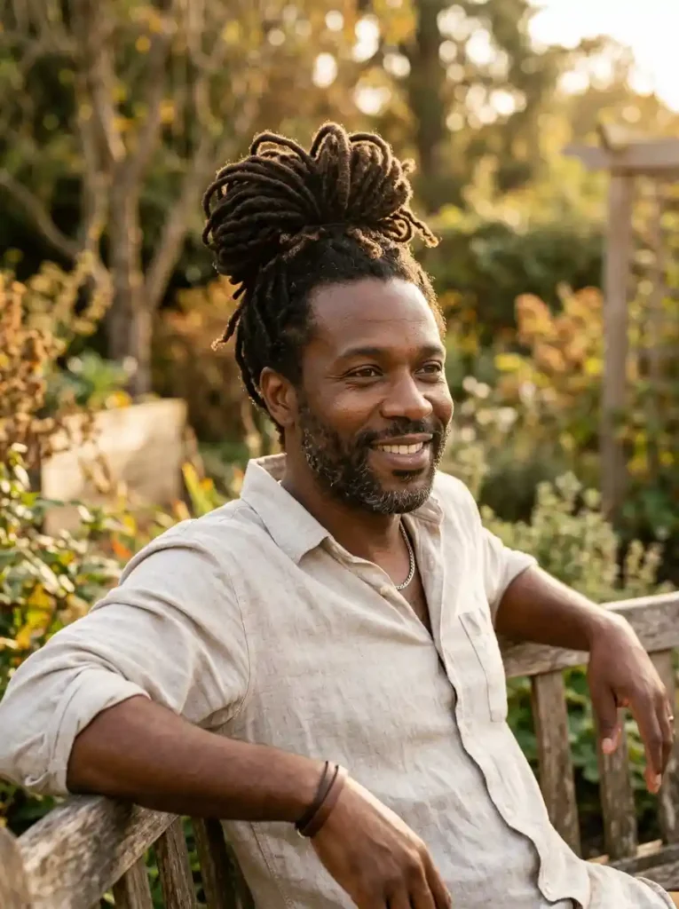 The Loc Bun Gathered at the Crown for Versatile Style