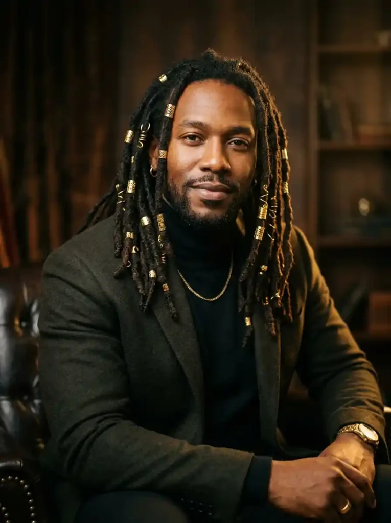 The Locs With Gold Cuffs and Rings for Decorative Impact