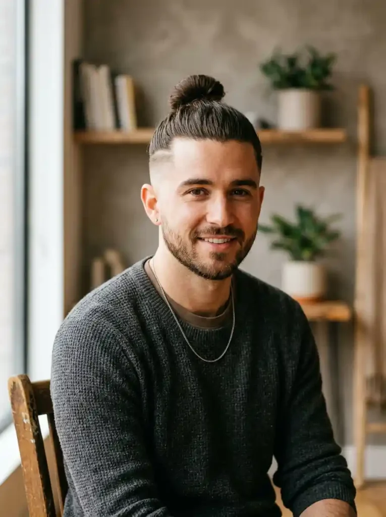 The Long Hair Top Bun With Faded Sides for Modern Polish