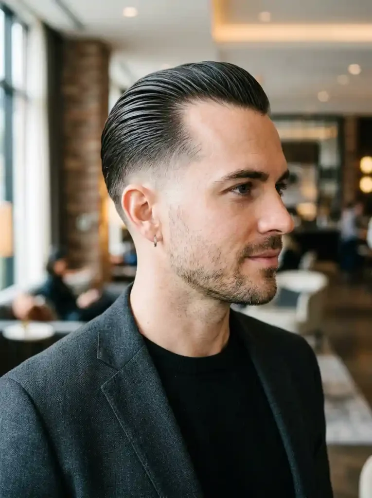 The Slicked Back with a Short Fade
